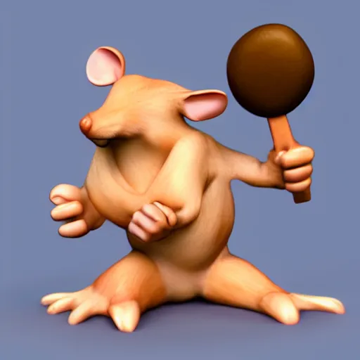 Prompt: a cute muscular rat wearing shorts, 3D render, Z-Brush sculpt, rayman style