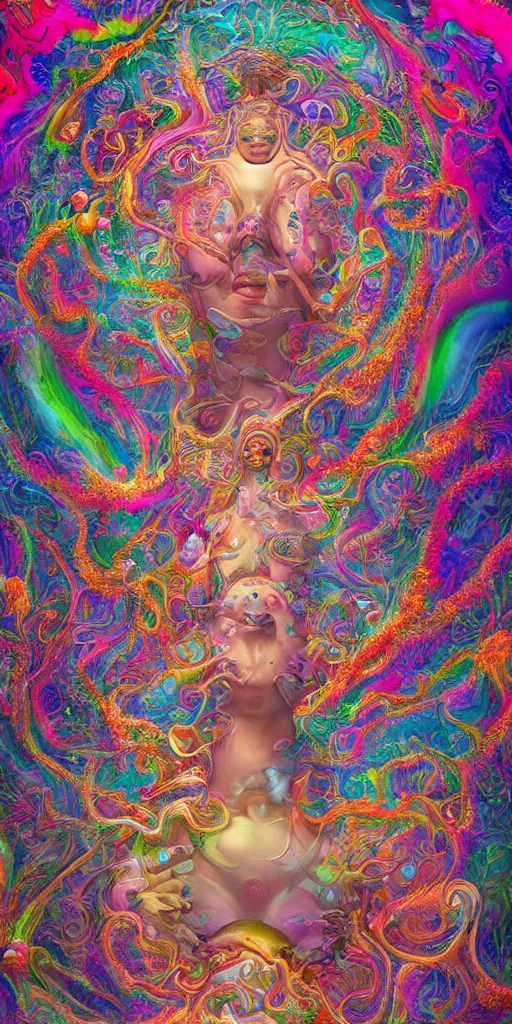Image similar to a beautiful acrylic painting of deep psychedelia portraying universal consciousness of the infinite by hanna yata, geenss archenti flores, ben ridgway, digital art, ambient occlusion, redshift render,