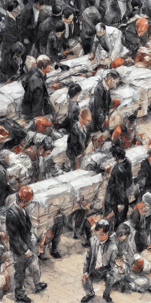 Image similar to oil painting scene from funerals by kim jung gi