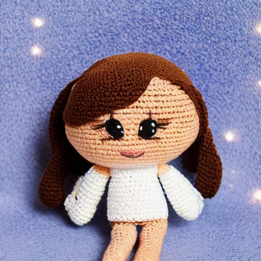 Image similar to Crocheted Pokimane Imane Anys doll. 4k bokeh photography