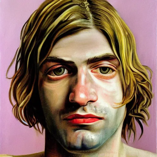 Image similar to high quality high detail painting by lucian freud, hd, portrait of kurt cobain