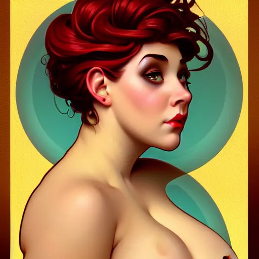 Image similar to curvy woman with a bundt cake face digital art, cinematic, concept art, 8k, painting, imaginefx, cgsociety, art nouveau, Alphonse Mucha, trending on artstation, medium shot, head shot