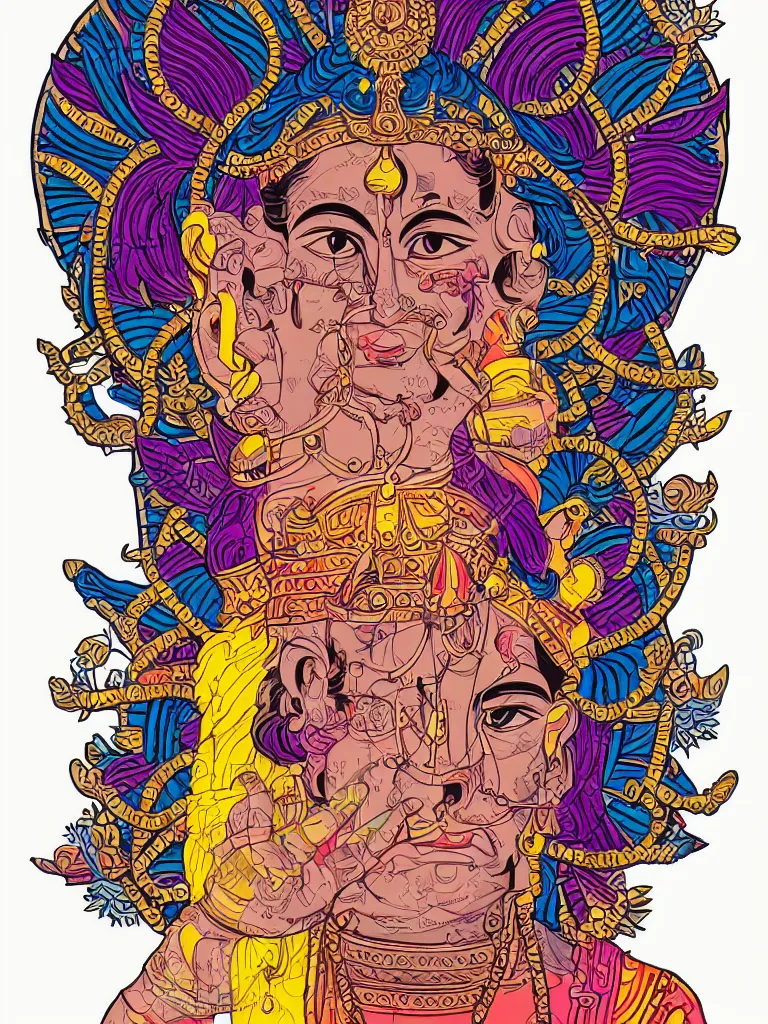 Image similar to portrait of a hindu god art by ori toor, hydro 7 4, sticker, colorful, illustration, highly detailed, simple, smooth and clean vector curves, no jagged lines, vector art, smooth