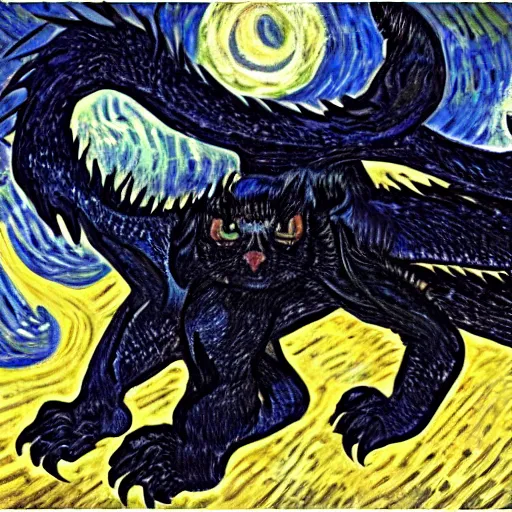 Prompt: highly detailed night fury, artwork by Van Gogh