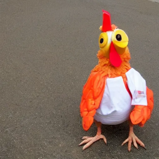 Image similar to chicken dressed as an inmate