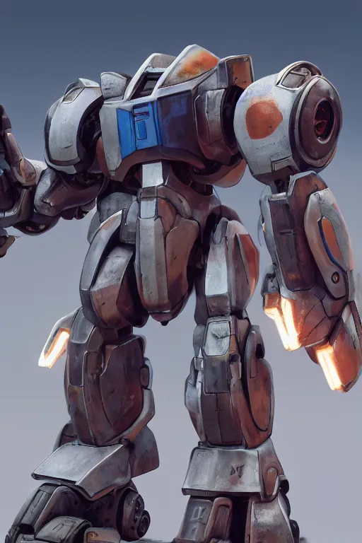 Image similar to mechwarrior 5 : mercenaries mech megaman transformer robot boss tank engine game octane render, 4 k, hd 2 0 2 2 3 d cgi rtx hdr style chrome reflexion glow fanart, global illumination ray tracing hdr fanart arstation by ian pesty by jesper ejsing pixar and disney unreal zbrush central hardmesh