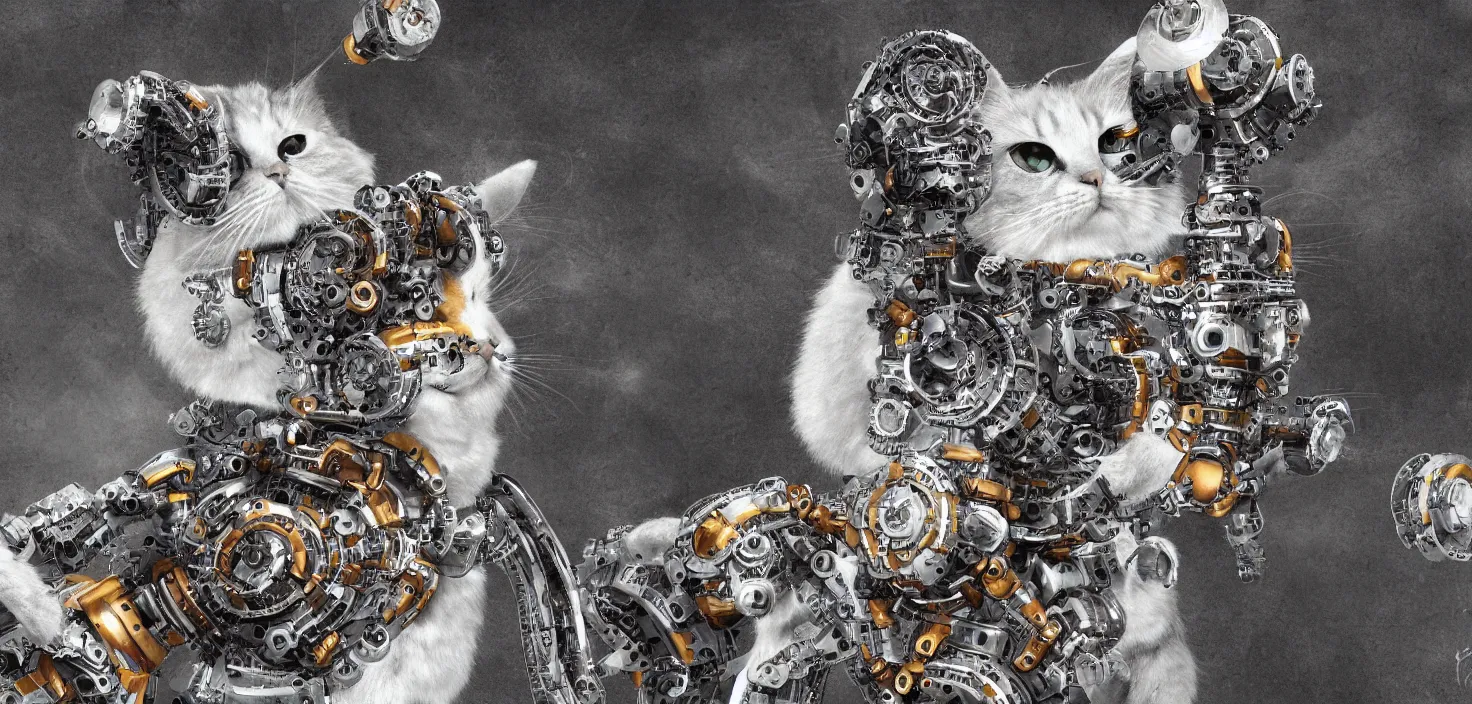 Prompt: detailed photo of a mechanical robot cat, digital art