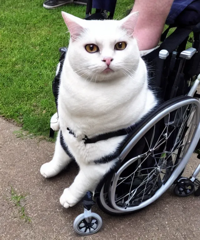 Image similar to fat cat sitting in a wheelchair