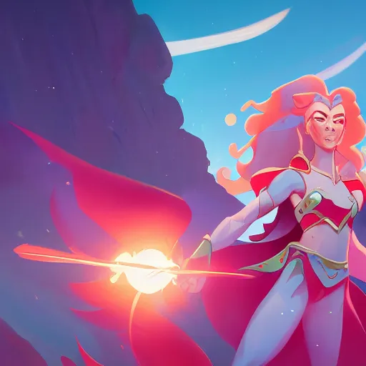 Image similar to hero world she - ra : princess of power, behance hd by jesper ejsing, by rhads, makoto shinkai and lois van baarle, ilya kuvshinov, rossdraws global illumination