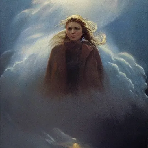 Image similar to ultra realistic portrait painting of the movie arrival, art by frank frazetta, vintage levi ’ s ad, stormy weather, dark vibes, 4 k, ultra realistic, highly detailed, epic lighting