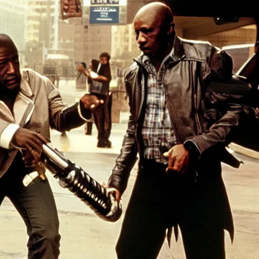 Image similar to John Shaft fights a briefcase full of Xenomorphs