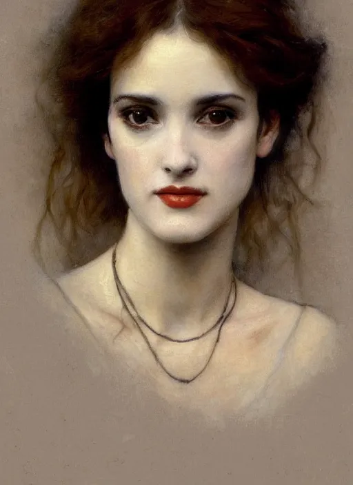 Image similar to a beautiful painting of young winona ryder by juan luna, pre-raphaelite, detailed, trending on artstation, hd, masterpiece