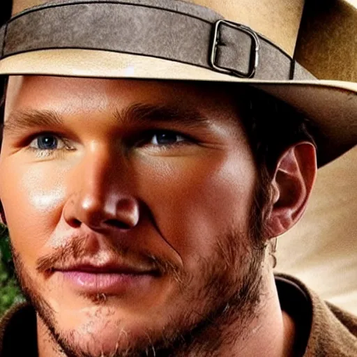 Image similar to chris pratt as indiana jones, selfie with older harrison ford, instagram, high detailed, symmetrical