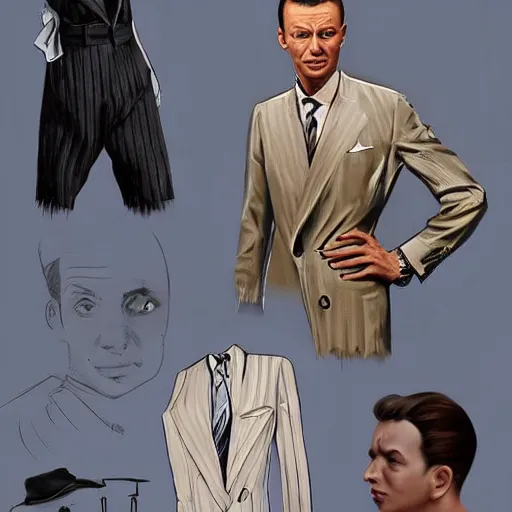 Image similar to perfect composition, subdued color palette, award-winning concept art, detailed digital painting, airbrushed, low contrast: costume design for young Frank Sinatra as a poor 1950s bartender. Volumetric cinematic lighting, great attention to perfect anatomy, special attention to posing, great attention to realistic facial expression, faithful cinematic color scheme, perfectly coherent. In the style of: Greg Rutkowski, Francis Bacon, Syd Mead, Norman Rockwell, Beksinski, Edward Hopper, James Gilleard, Ilya Kuyshinov, WLOP, Stanley Artgerm, Takato Yamamoto, and James Jean.