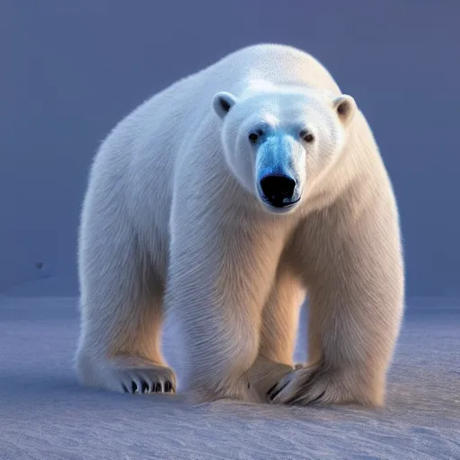 Prompt: a polar bear by issey miyake, immaculate scale, hyper-realistic, Unreal Engine, Octane Render, digital art, trending on Artstation, 4k, detailed, atmospheric