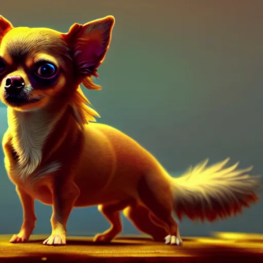 Image similar to a transcendent chihuahua living in an extradimensional reality, in the style of wlop, illustration, epic, fantasy, hyper detailed, smooth, unreal engine, sharp focus, ray tracing, physically based rendering, renderman, beautiful