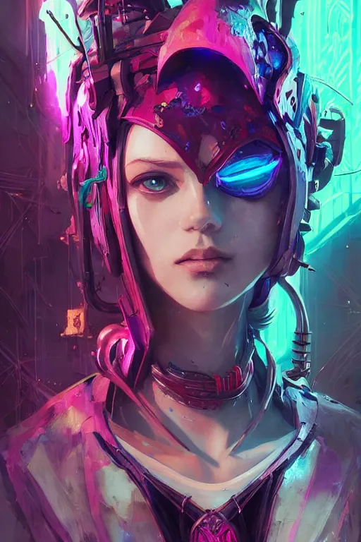 Image similar to morgana from league of legends, cyberpunk futuristic neon. veins and living pipes everywhere, decorated with traditional japanese ornaments by ismail inceoglu dragan bibin hans thoma greg rutkowski alexandros pyromallis nekro rene maritte illustrated, perfect face, fine details, realistic shaded, fine - face, pretty face, masterpiece