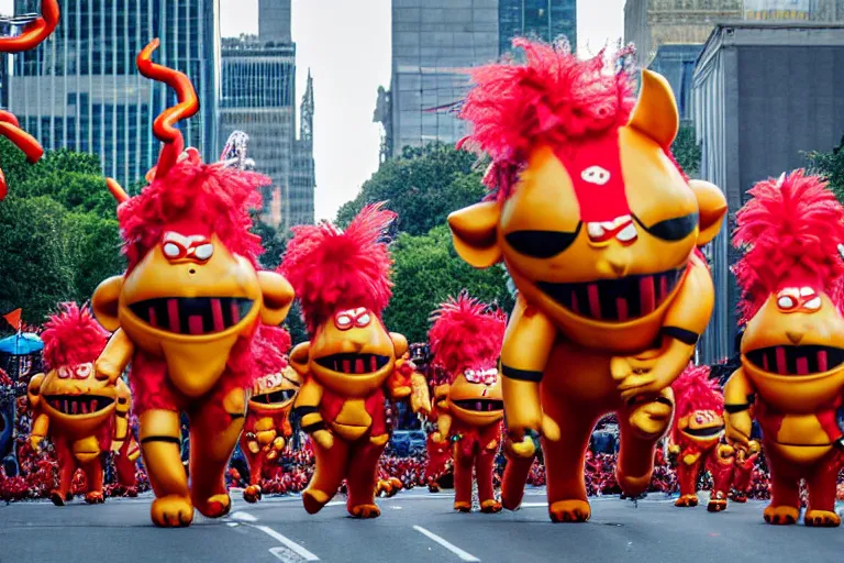 Prompt: photo of giant cute elaborate parade with float characters designed by ( ( ( ( ( ( ( ( death metal bands ) ) ) ) ) ) ) ) and gwar and heavy metal!!!!!!!!!!!!!!, in the macys parade, detailed 4 k photo,