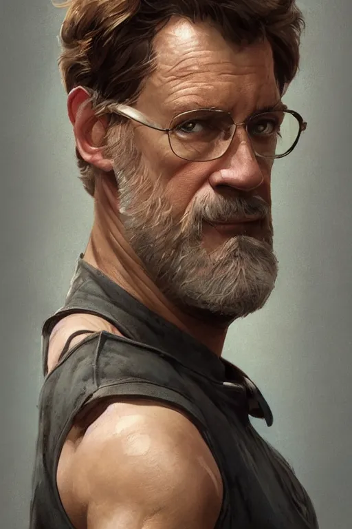 Prompt: Cinematic portrait of middle aged Wade Watts from Ready Player One, highly detailed, digital painting, artstation, concept art, smooth, sharp focus, illustration, art by artgerm and greg rutkowski and alphonse mucha