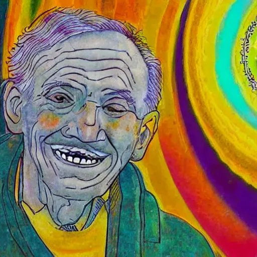 Prompt: a smiling old man seen through a kaleidoscope