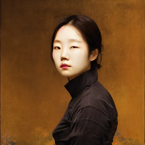 Prompt: Lee Jin-Eun by Frederick Edwin Church, rule of thirds, seductive look, beautiful,
