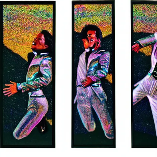 Image similar to holographic triptych depicting the emancipation of michael jackson