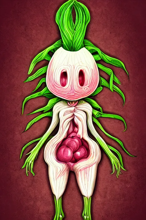 Image similar to radish humanoid, symmetrical, highly detailed, digital art, sharp focus, trending on art station, anime art style