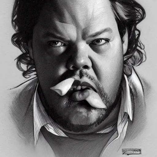 Image similar to amazing lifelike award winning pencil illustration of Orson Welles eating Hamburgers trending on art station artgerm Greg rutkowski alphonse mucha cinematic