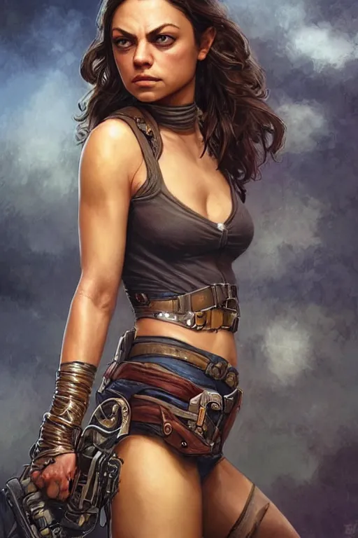 Image similar to tough Mila Kunis as a ruggedly handsome heroine, intricate, elegant, highly detailed, centered, artstation, concept art, smooth, sharp focus, illustration, bokeh art by artgerm and donato giancola and Joseph Christian Leyendecker, WLOP