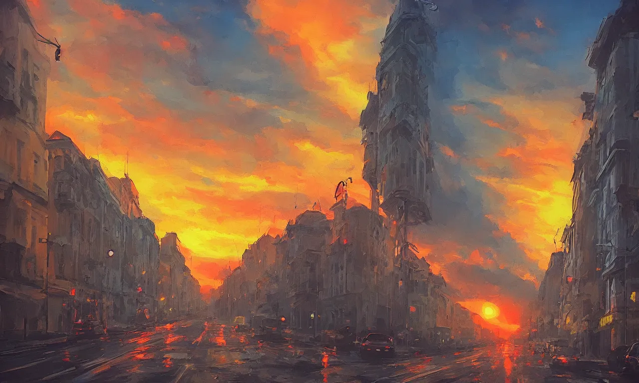 Image similar to bucharest streets sunset by Anato Finnstark