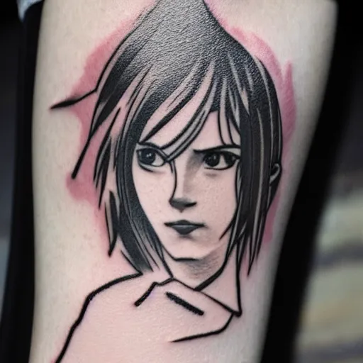 Prompt: tattoo of anime emma watson on arm