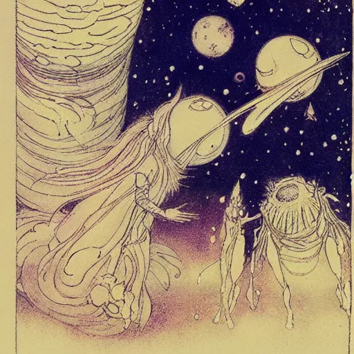 Prompt: Liminal space in outer space by Warwick Goble