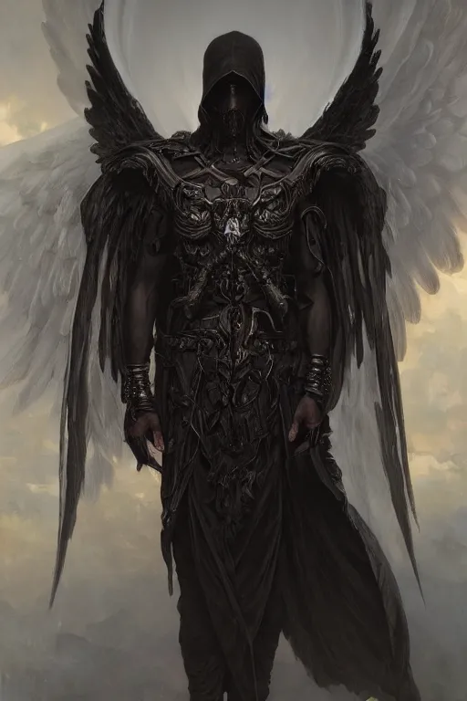 Image similar to a dark wings male angel of death, detailed, 8 k, trending on artstation, smooth, sharp focus artwork by mark arian, artgerm, mark keathley, greg rutkowski and alphonse mucha