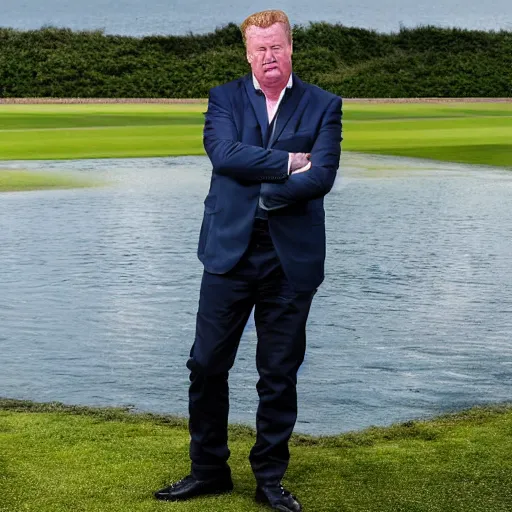 Prompt: steve mclaren with an island on his head