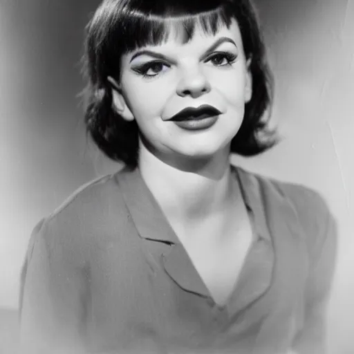 Prompt: photographic portrait of a hybrid of mimi lieber and judy garland aged 2 2, with a fringe, 8 k