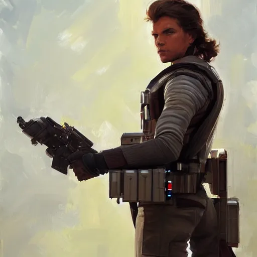 Image similar to greg manchess portrait painting of armored han solo as overwatch character, medium shot, asymmetrical, profile picture, organic painting, sunny day, matte painting, bold shapes, hard edges, street art, trending on artstation, by huang guangjian and gil elvgren and sachin teng