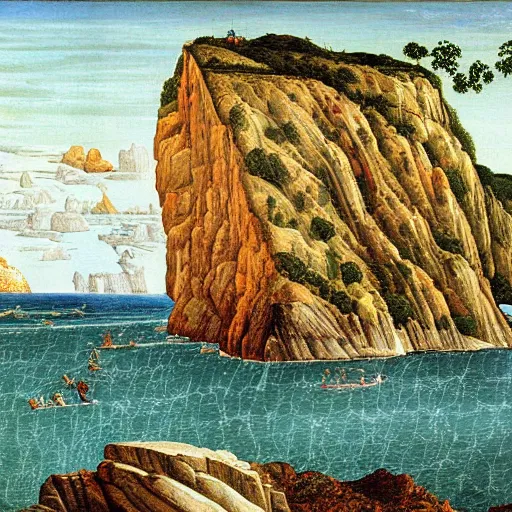 Prompt: a vibrant painting of the Gay Head Cliffs by Botticelli