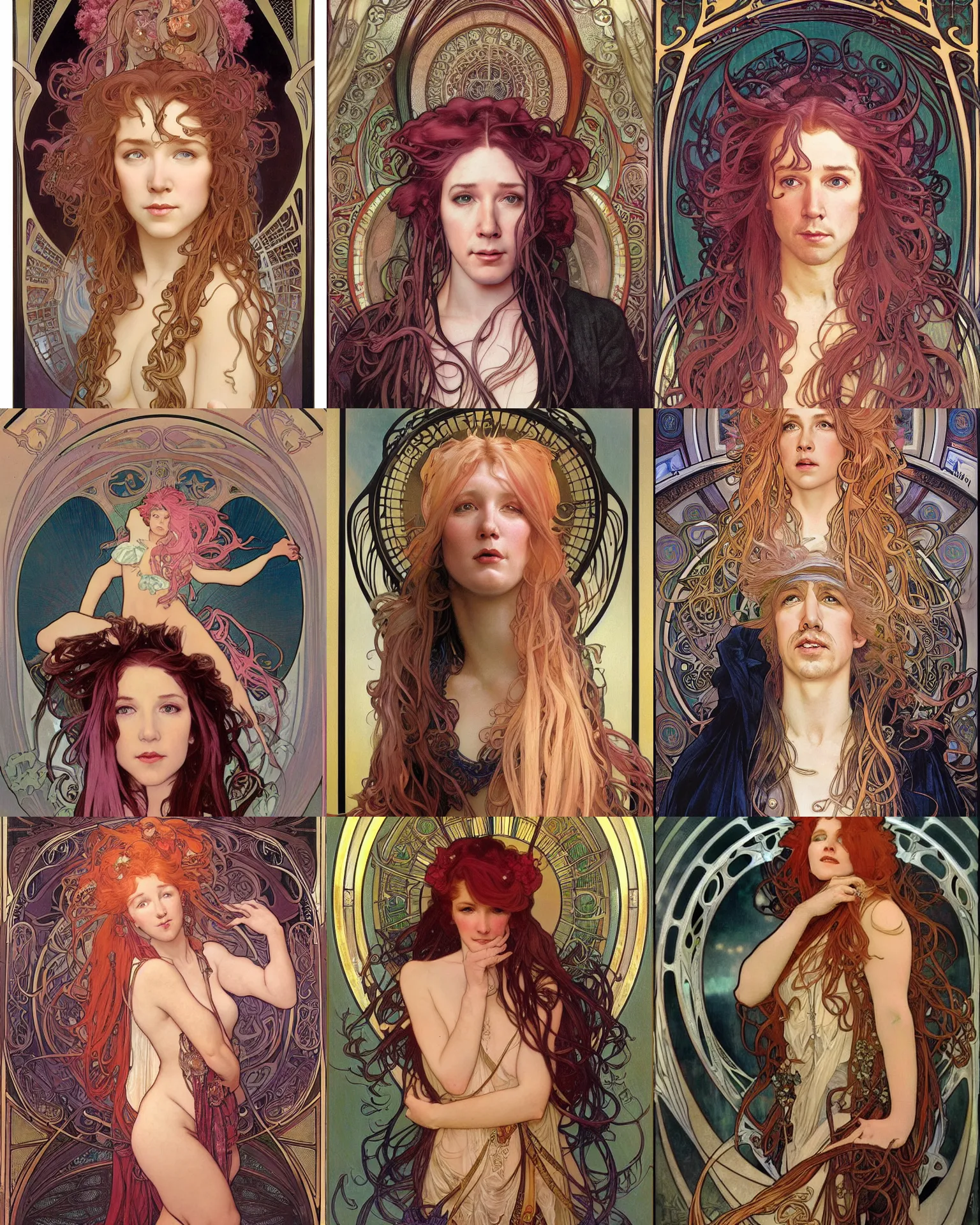 Prompt: realistic detailed portrait of tim allen with long pink hair by alphonse mucha, amano, charlie bowater, karol bak, greg hildebrandt, jean delville, and mel brooks, art nouveau, neo - gothic, gothic, dark ominous lighting