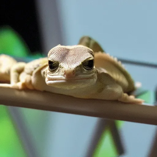 Prompt: mark zuckerberg / gecko sitting inside a terrarium