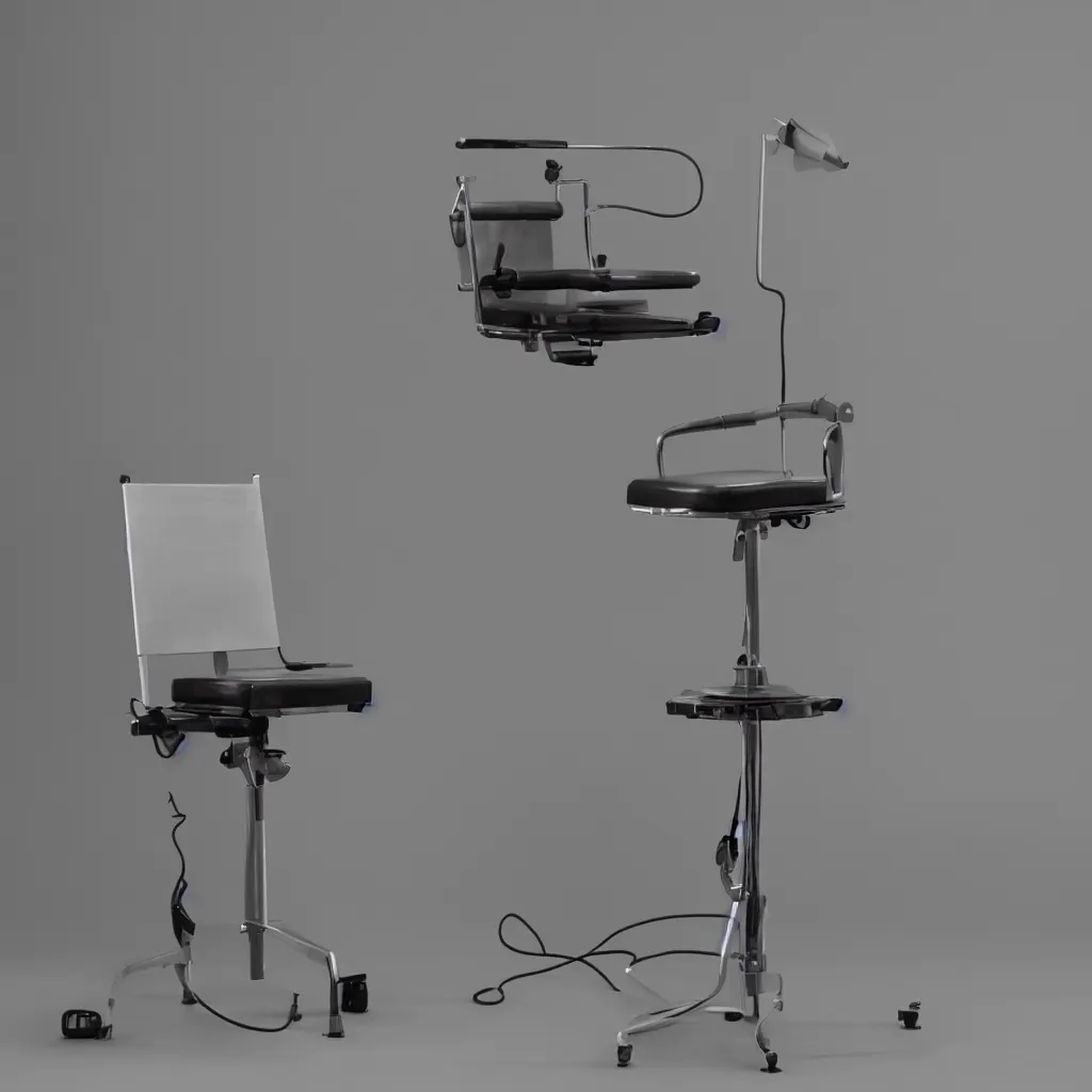 Prompt: product photography teenage engineering electric chair, dieter rams, jonothan ive, vintage