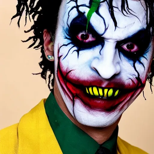 Prompt: playboi carti with scary face paint inspired by the joker 4 k detailed super realistic