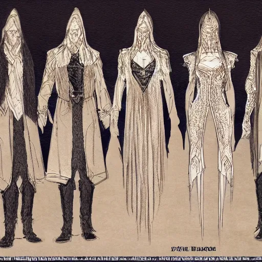 Image similar to costume sketches by Julie Taymor for The Lord of the Rings musical on broadway extremely detailed concept art