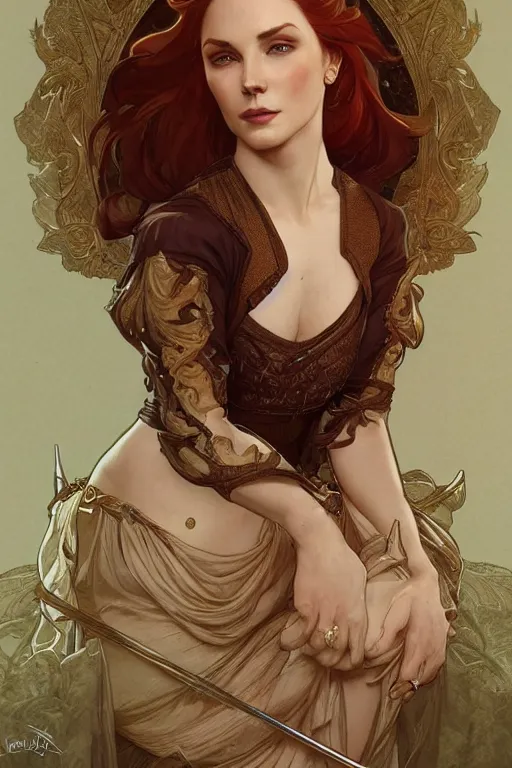 Prompt: full body portrait of Triss, D&D, fantasy, intricate, elegant, highly detailed, digital painting, artstation, concept art, smooth, sharp focus, illustration, art by artgerm and greg rutkowski and alphonse mucha