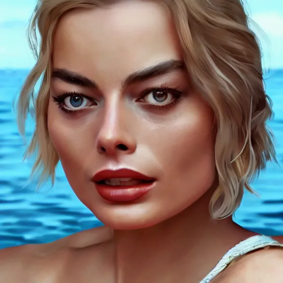 Image similar to Margot Robbie goddess of love, ultra realistic, 8K resolution, detailed, Artstation, epic
