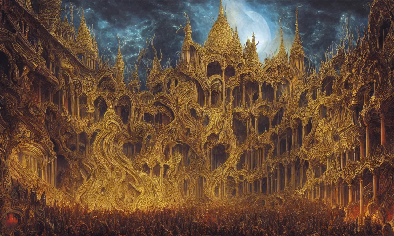 Image similar to A Spectacular IMAX View of the Grand Palace of the Kings of Hell, art by Gustav Dorê and Marc Simonetti and Giovanni Paolo Panini