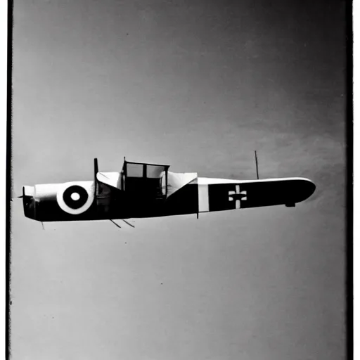 Image similar to a grainy black and white photograph of a rabbit flying a sopwith camel