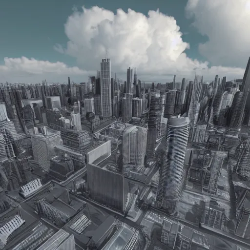 Image similar to Clouds rolling in over a cityscape, with the skyline visible in the distance, rendered in 3D.