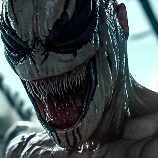 Image similar to Bryan Cranston as Eddie Brock from Venom (2018), 4k, insanely detailed, fangs