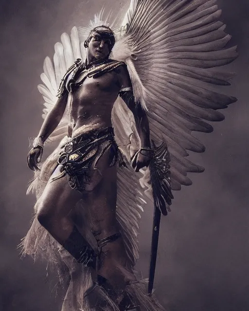 Prompt: a tupi guarani warrior with angelic wings, by tsuyoshi nagano, by greg rutkowski, dramatic lighting, blood, god rays, angelical, symmetrical, intricate, detailed, cinematic, masterpiece, extreme details, volumetric light