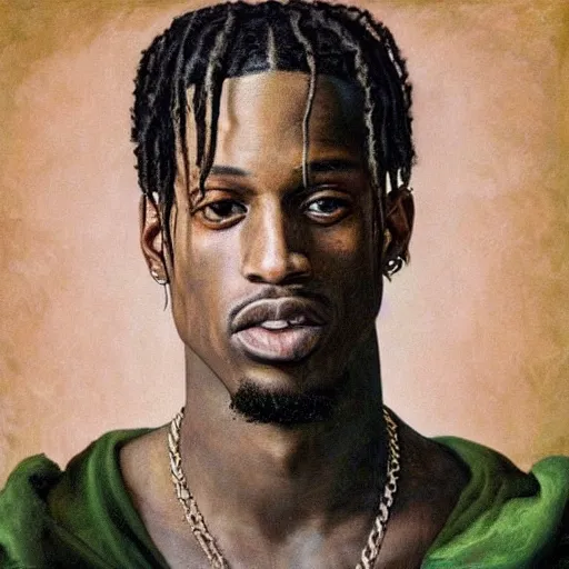 Image similar to A renaissance painting of Travis Scott, portrait, album cover,